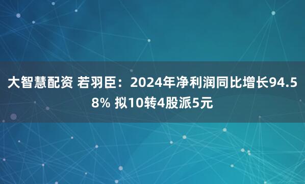 大智慧配资 若羽臣：2024年净利润同比增长94.58% 拟10转4股派5元